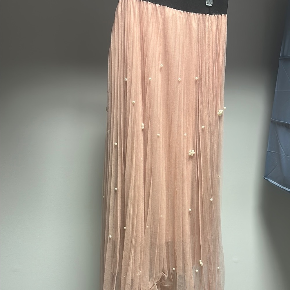Elegant Pink Skirt with Pearl Accents